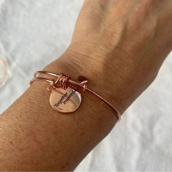 Together Inspired Breast Cancer Charm Bracelet-Rose Gold Expands 2.0”-3.5” - Picture 4 of 6